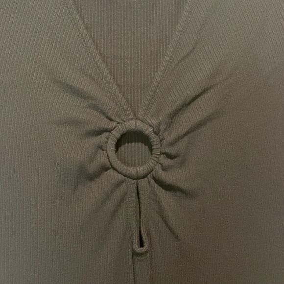 Abercrombie & Fitch- Black Ribbed Midi Dress Side Slit Keyhole Chest Detail- M - Picture 6 of 8